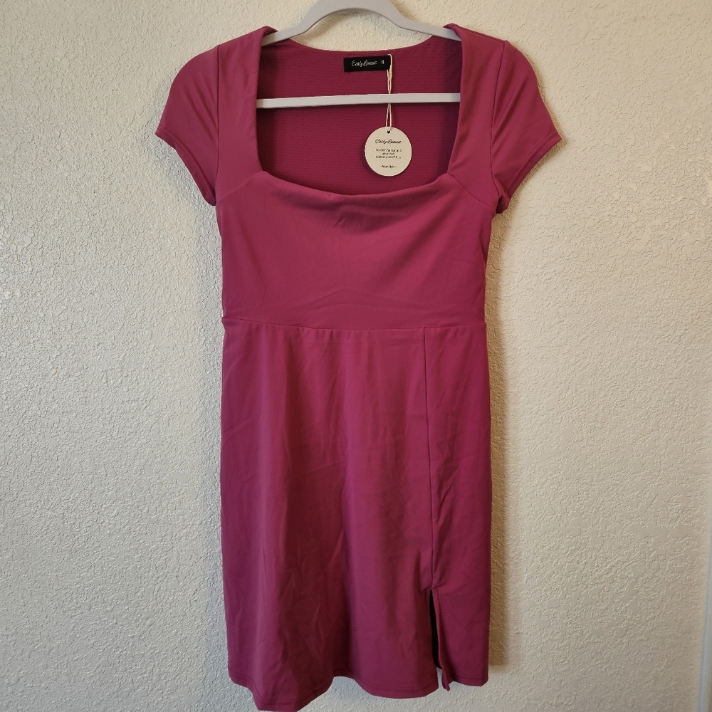 Casly Lamiit Dress Short‎ Sleeve Square Neck Fuchsia Pink Size Medium NWT